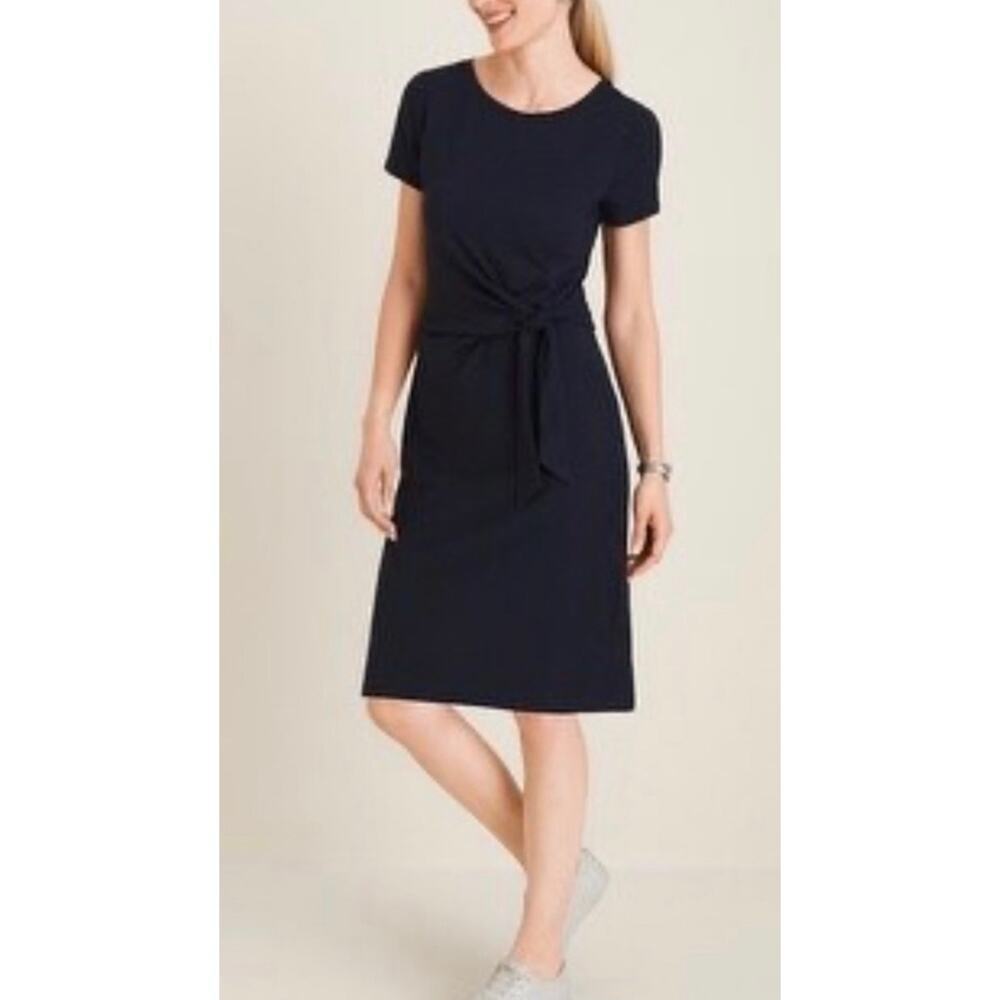 Chico’s Navy Side Tie T-Shirt Dress Size 1 Casual Tie Midi Soft Lightweight